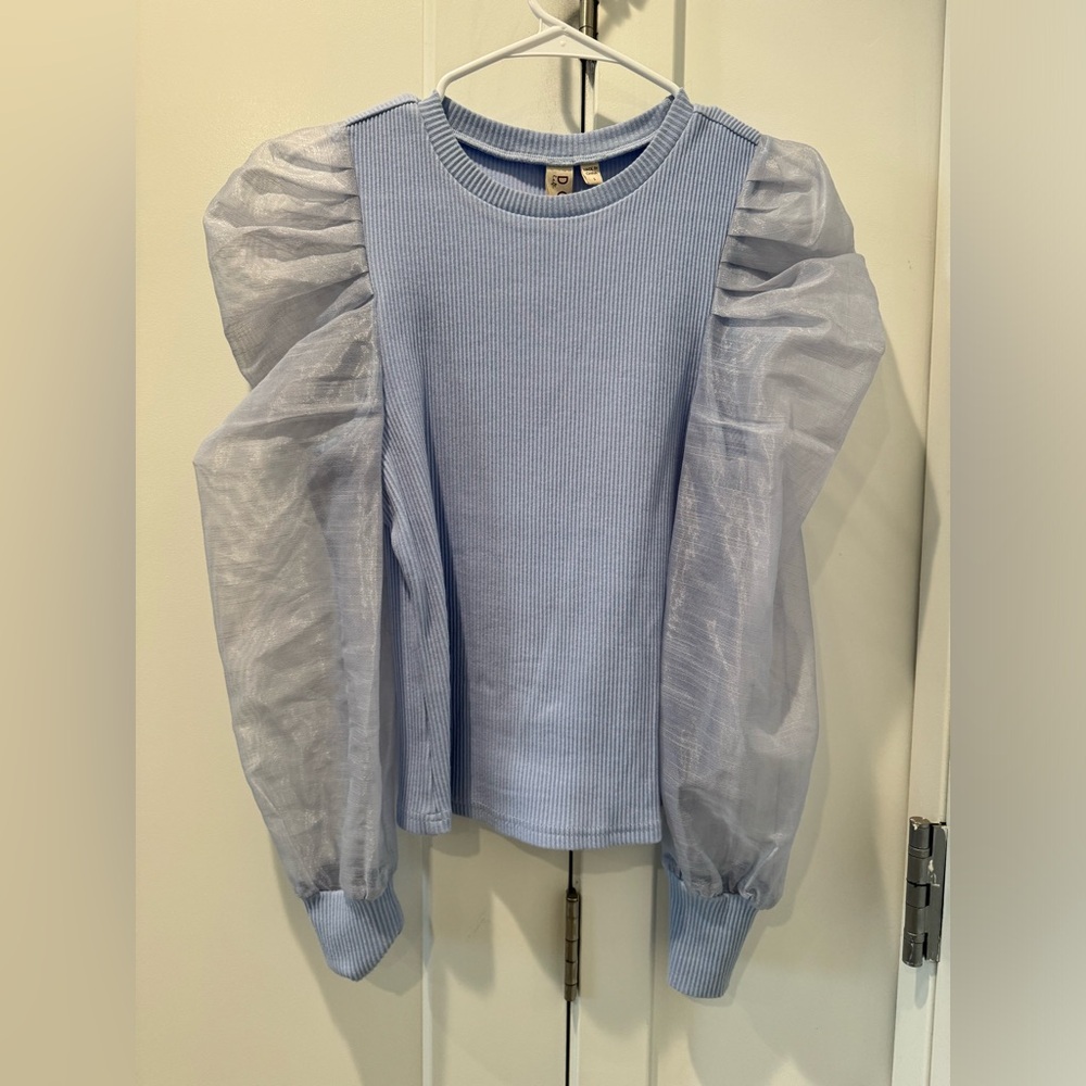 Dolan Periwinkle Sheer Puff Sleeve Top - Size S (Anthropologie)